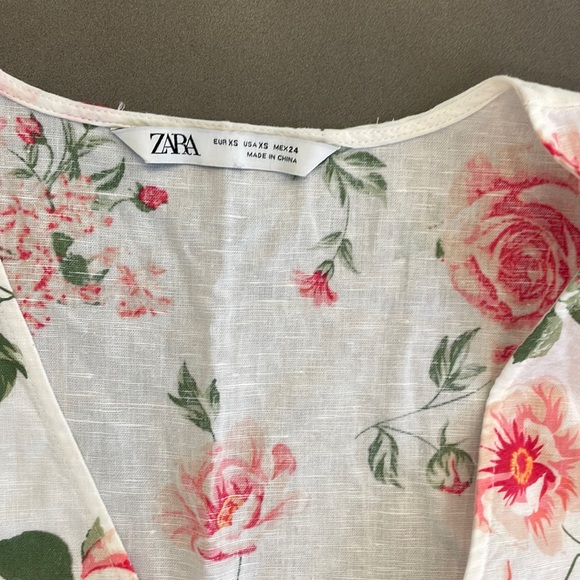 Zara White Linen Blend Puff Sleeve Button Front Mini Dress - Picture 4 of 11